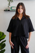 Women summer pajama set Black buttoned Shirt+ Pants